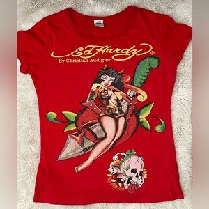 Vintage Ed Hardy Embellished She Devil Tee.